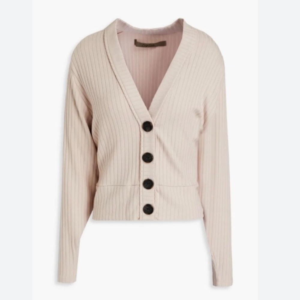 Enza Costa Ribbed-Knit Cardigan Sweater